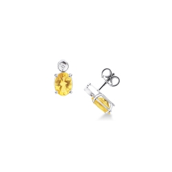 Boucles d’oreilles en or blanc avec citrine ovale et diamant