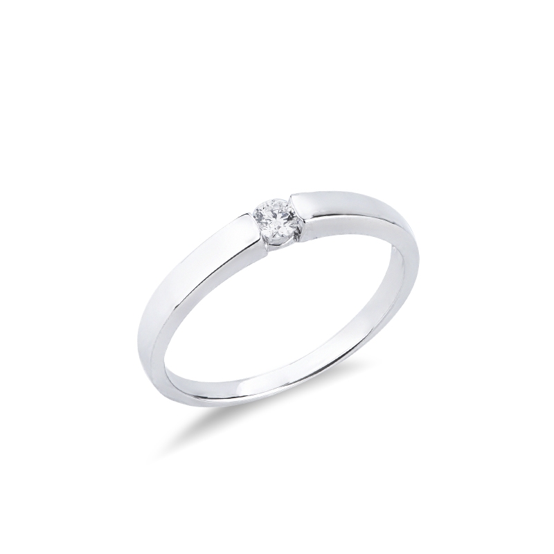 Bague solitaire en or blanc 18k avec diamant brillant CT 0,10