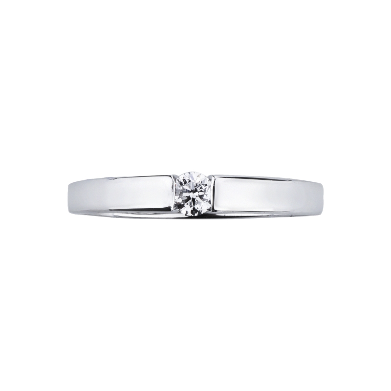 Bague solitaire moderne en or blanc 18k avec diamant serti clos