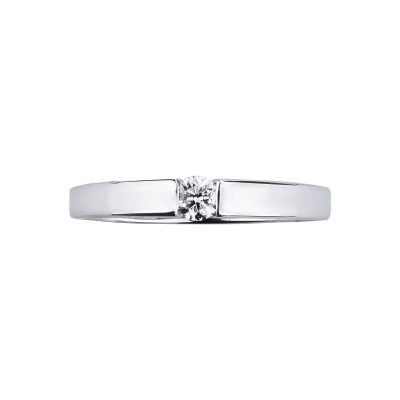 Bague solitaire moderne en or blanc 18k avec diamant serti clos