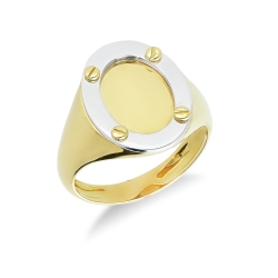 Bague homme ovale en or blanc et jaune 18k