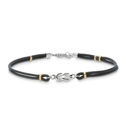 Bracelet tissu noir avec nœud en or blanc et rose 18k