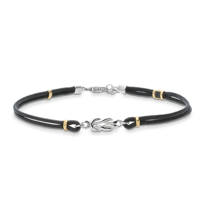 Bracelet tissu noir avec nœud en or blanc et rose 18k