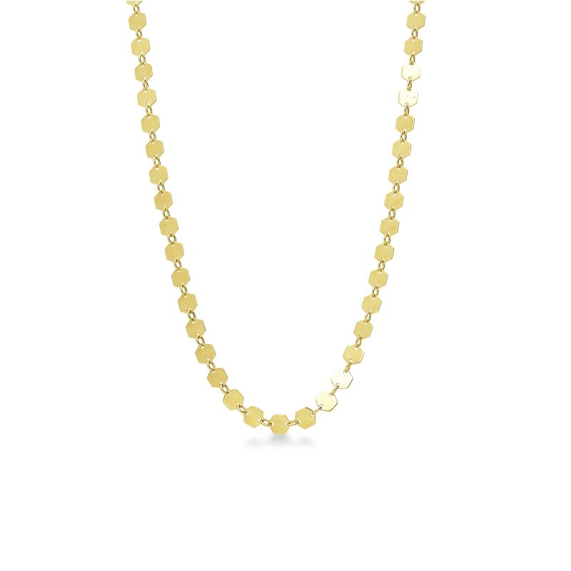 Collier fantaisie hexagonal en or jaune 18k