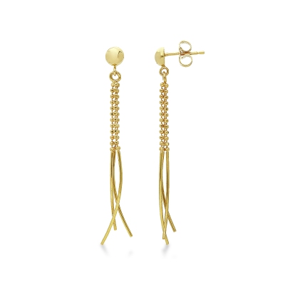 Boucles d’oreilles pendantes en or jaune 18k avec perles et barres 