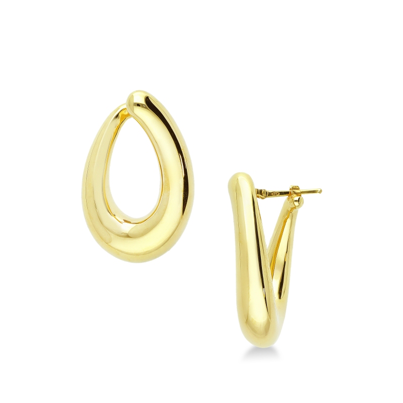 Boucles d’oreilles pendantes ovales en or jaune 18k