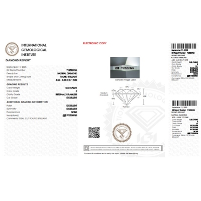 Diamant Certifié IGI   0.32 CT E IF