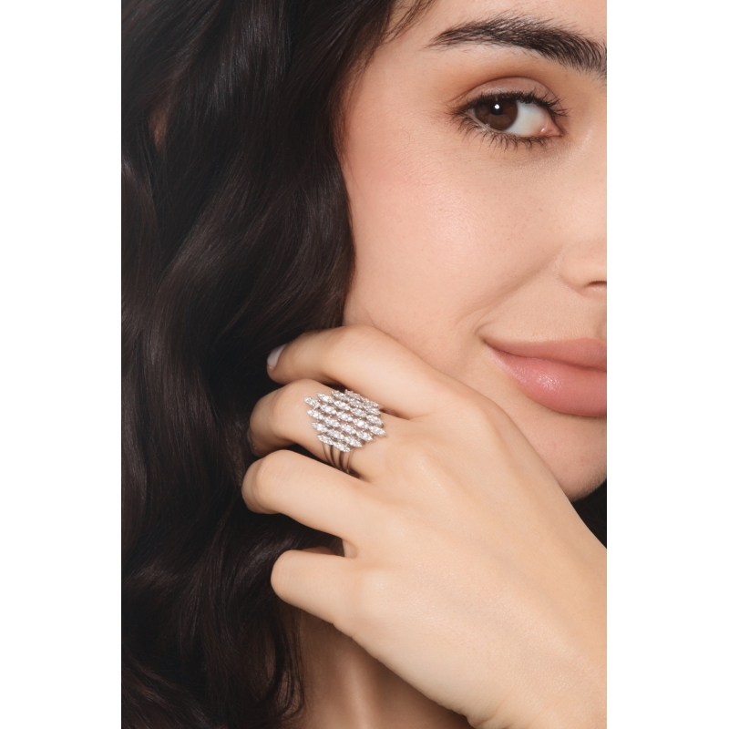 Bague design femme or blanc diamant