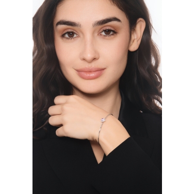 Bracelet rigide en or blanc avec améthyste cœur et diamants