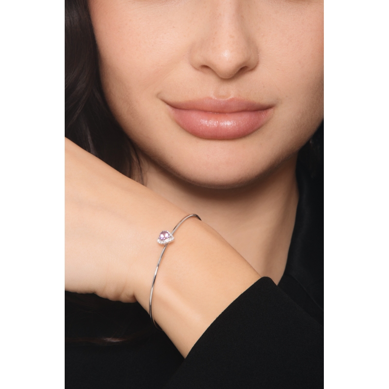 Bracelet rigide en or blanc avec améthyste cœur et diamants