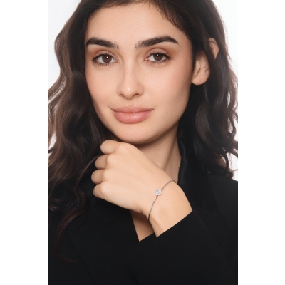 Bracelet rigide en or blanc avec aiguemarine cœur et diamants