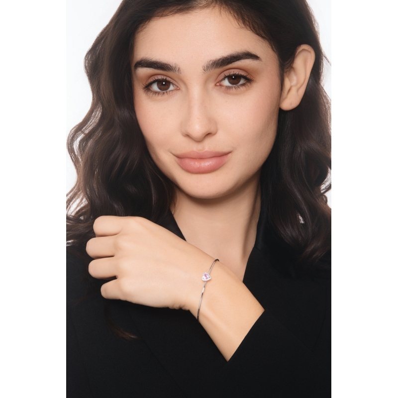 Bracelet rigide en or blanc avec saphir rose cœur et diamants
