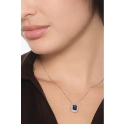 Chaîne en or blanc 18k avec pendentif saphir bleu et diamants 2