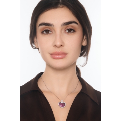 Collier Pendentif Cœur Rubis & Diamants Or Blanc 18k
