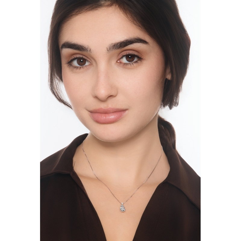 Collier goutte en or blanc 18k avec diamant et aiguemarine