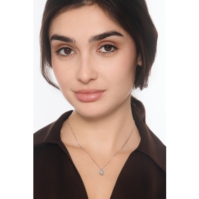 Collier goutte en or blanc 18k avec diamant et aiguemarine