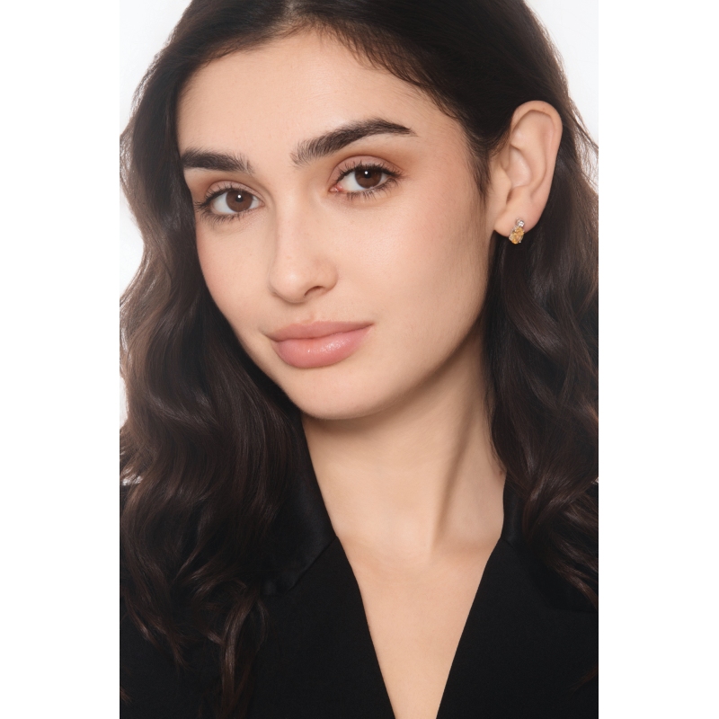 Boucles d’oreilles en or blanc avec citrine ovale et diamant