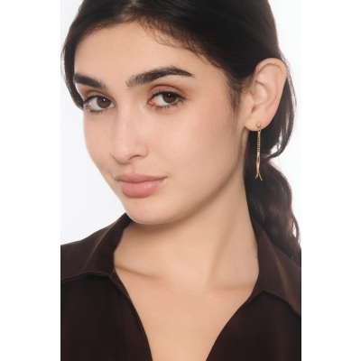 Boucles d’oreilles pendantes en or jaune 18k avec perles et barres 