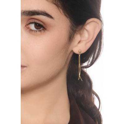 Boucles d’oreilles pendantes en or jaune 18k avec perles et barres 