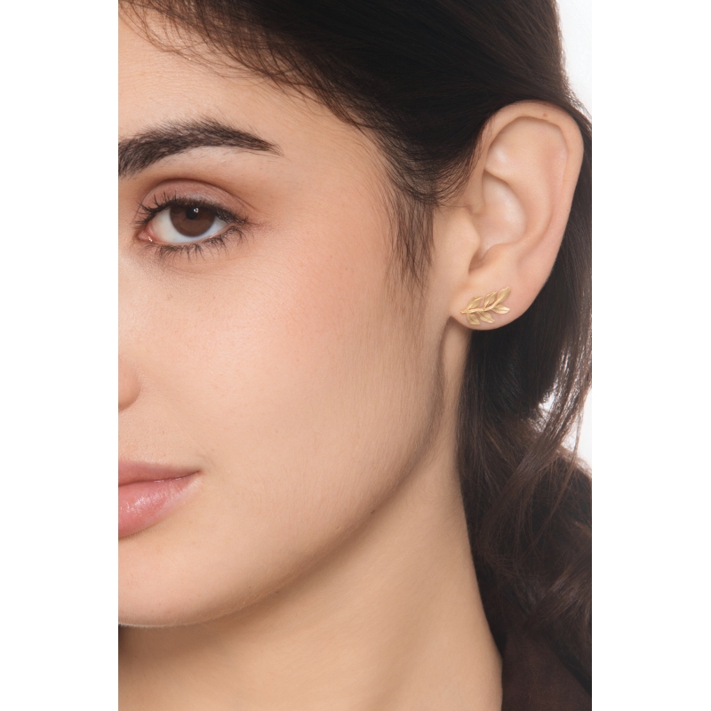 Boucles d’oreilles feuille en or jaune 750 brillantes et satinées