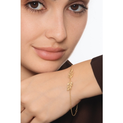 Bracelet en or jaune 18k avec deux feuilles brillantes et satinées