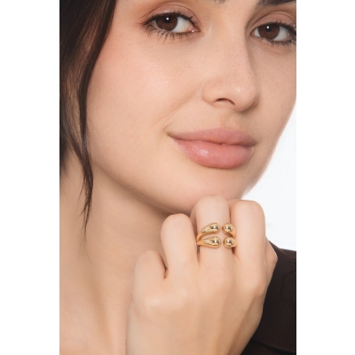 Bague ouverte chunky en or jaune 18k à double goutte