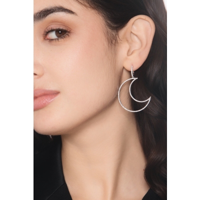 Pendantes demi-lune en or blanc 18 carats avec diamants