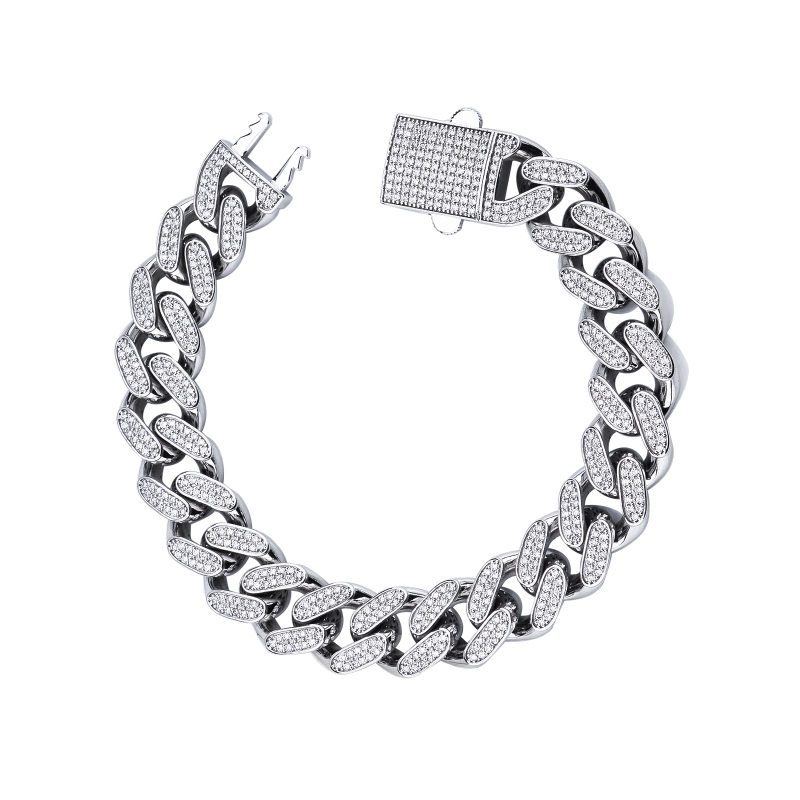 Bracelet unisex Cuban link en or blanc 18k avec diamants
