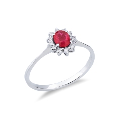 Bague en or blanc 18k avec rubis 5x4 mm et diamants