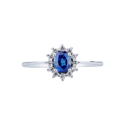 Bague en or blanc 18k avec saphir blue et diamants