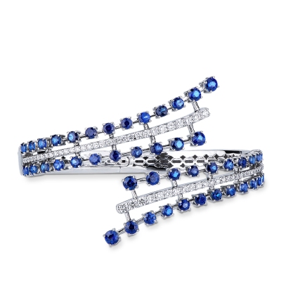 Bracelet semi-rigide en or blanc 18k avec saphirs bleus et diamants