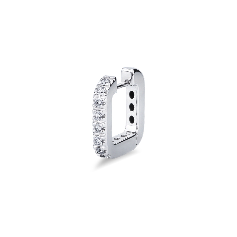 Boucle d’oreille unique rectangulaire en or blanc 18k diamants