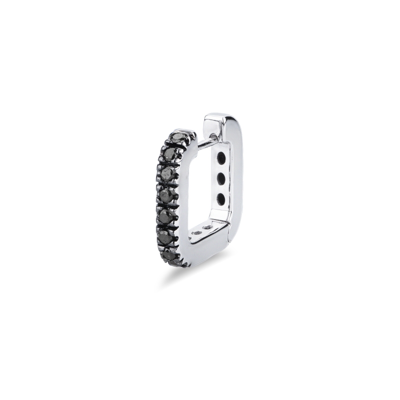 Mono boucle d’oreille rectangulaire en or blanc 18ct diamants noirs