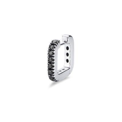 Mono boucle d’oreille rectangulaire en or blanc 18ct diamants noirs