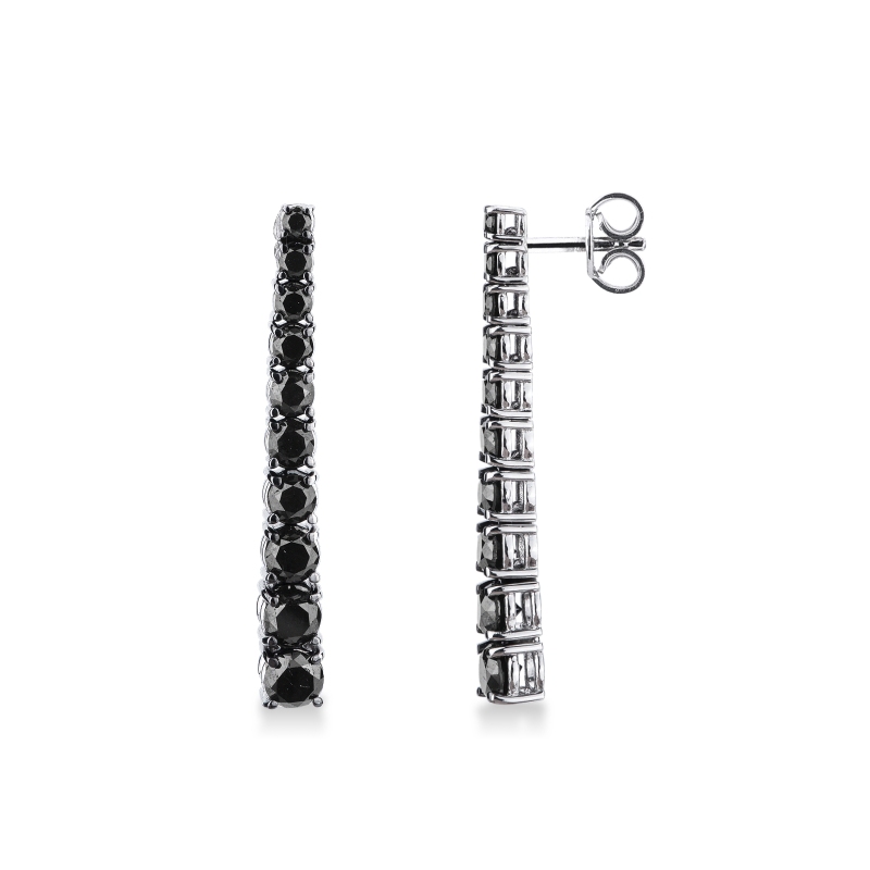 Boucles d oreilles tennis en or blanc 18k avec diamants noirs
