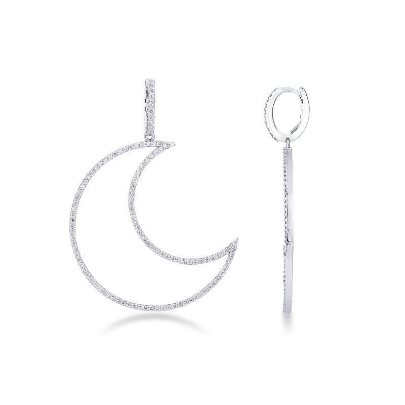 Pendantes demi-lune en or blanc 18 carats avec diamants