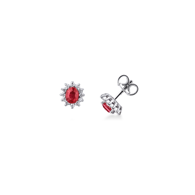 Boucles d’oreilles contournées en or blanc 18k avec rubis et diamants