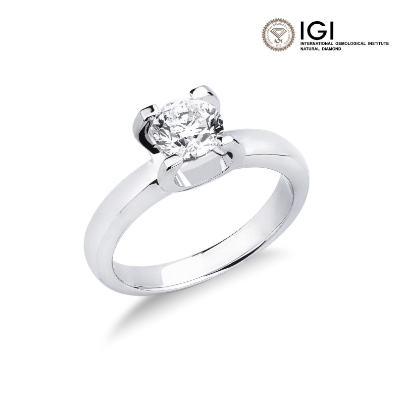 Bague solitaire en or blanc 18k avec diamant IGI 1.00 CT