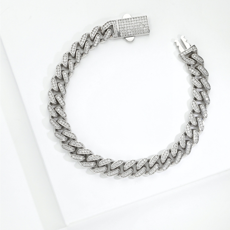 Bracelet Cuban Link en or blanc 18k avec diamants