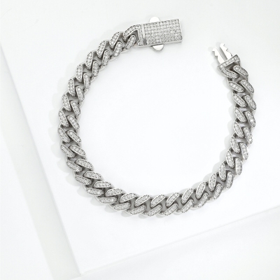 Bracelet Cuban Link en or blanc 18k avec diamants
