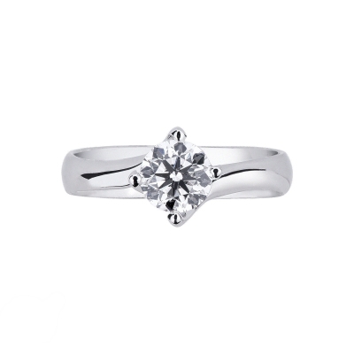 Bague Solitaire en Or Blanc 18k avec Diamant IGI de 0,90ct