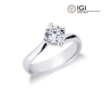 Bague Solitaire en Or Blanc 18k avec Diamant IGI de 0,90ct