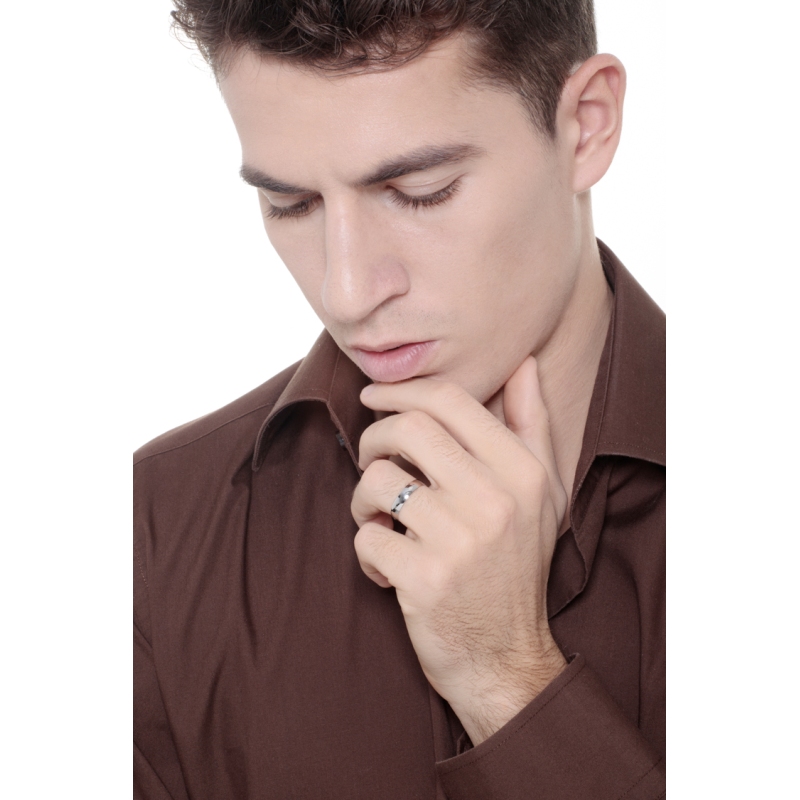 Demi-jonc bombé confort or blanc 18k