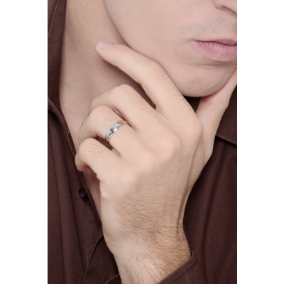 Demi-jonc bombé confort or blanc 18k