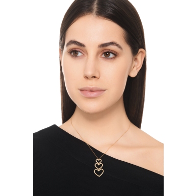  Collier or jaune 18k avec trois cœurs en diamants