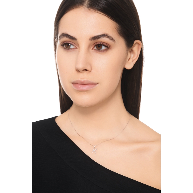 Collier Initiale K Diamants Or Blanc