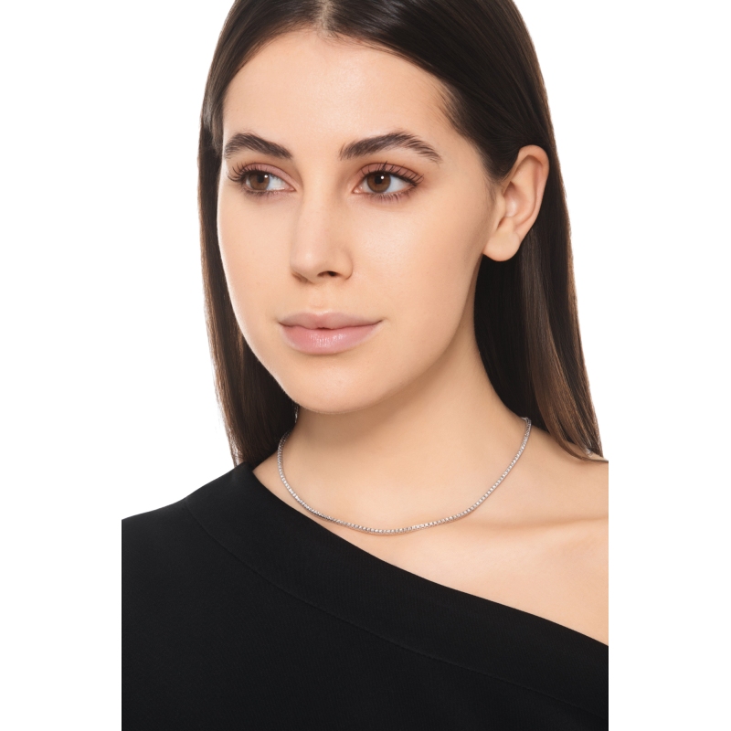 Collier Tennis en Or Blanc 18k avec Diamants Naturels