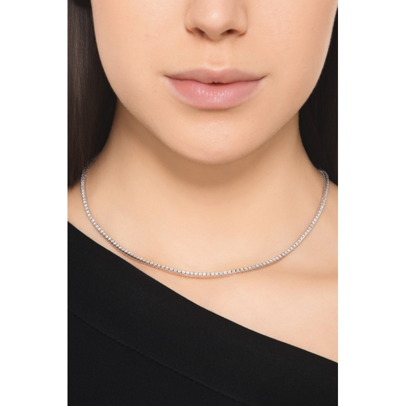 Collier Tennis en Or Blanc 18k avec Diamants Naturels