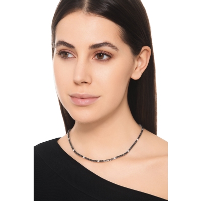 Collier tennis en diamants noirs et blancs or 750