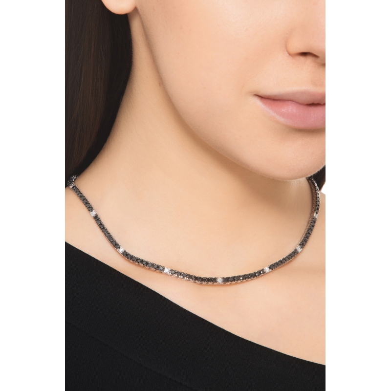 Collier tennis en diamants noirs et blancs or 750